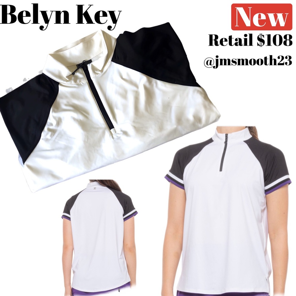 ☀️🆕 Belyn Key Cap Sleeve Golf Shirt Black, white and purple